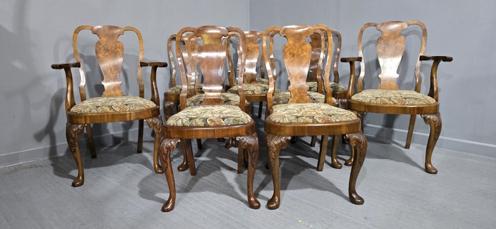 Outstanding Set Ten Queen Anne Walnut Dining Chairs View III
