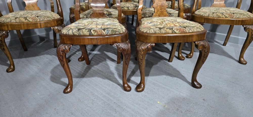 Outstanding Set Ten Queen Anne Walnut Dining Chairs View IV