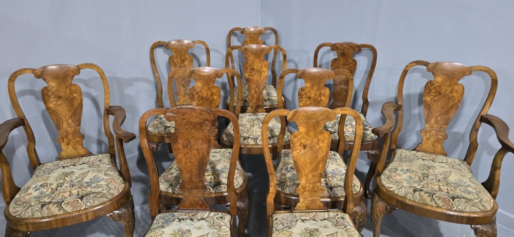 Outstanding Set Ten Queen Anne Walnut Dining Chairs View VI