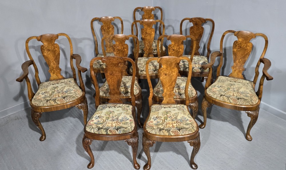 Outstanding Set Ten Queen Anne Walnut Dining Chairs View VII