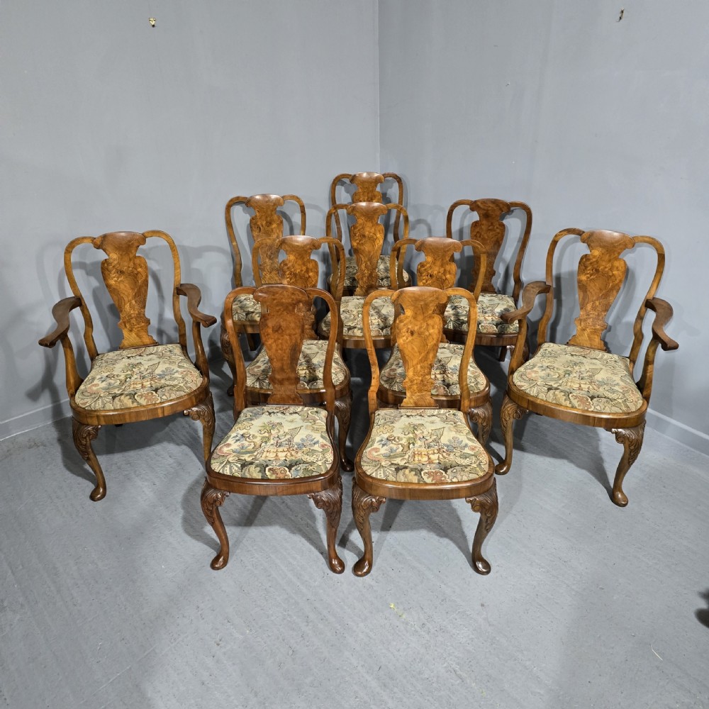 Outstanding Set Ten Queen Anne Walnut Dining Chairs View VIII