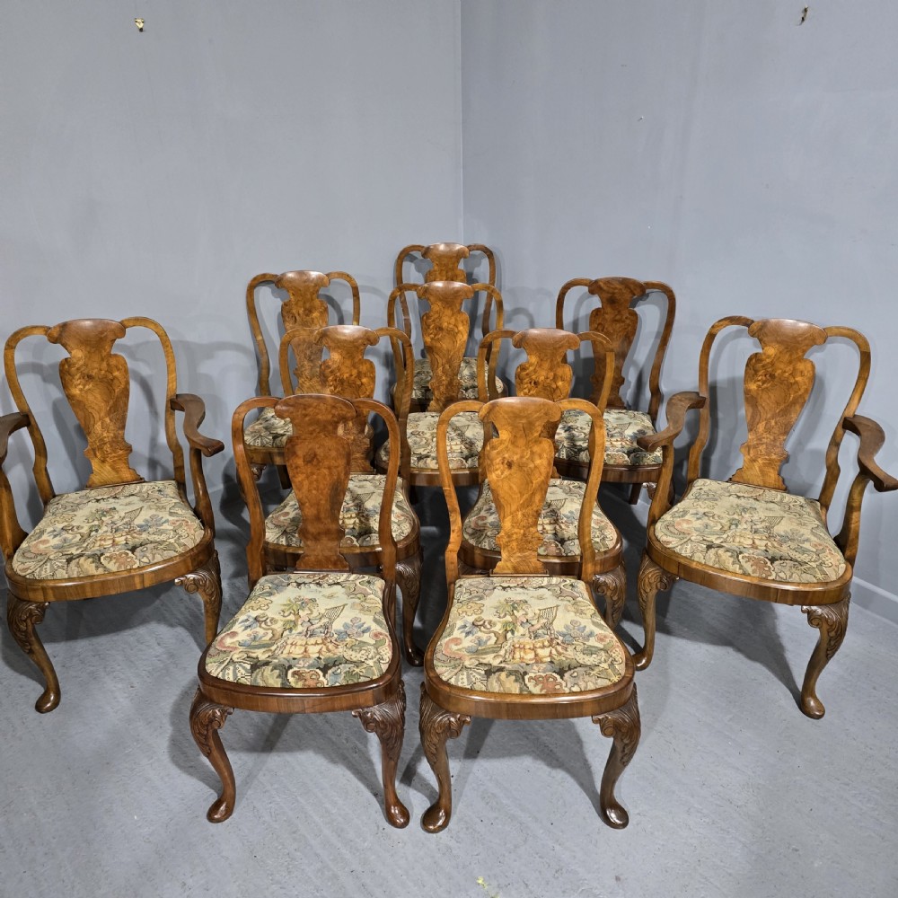 Outstanding Set Ten Queen Anne Walnut Dining Chairs View IX
