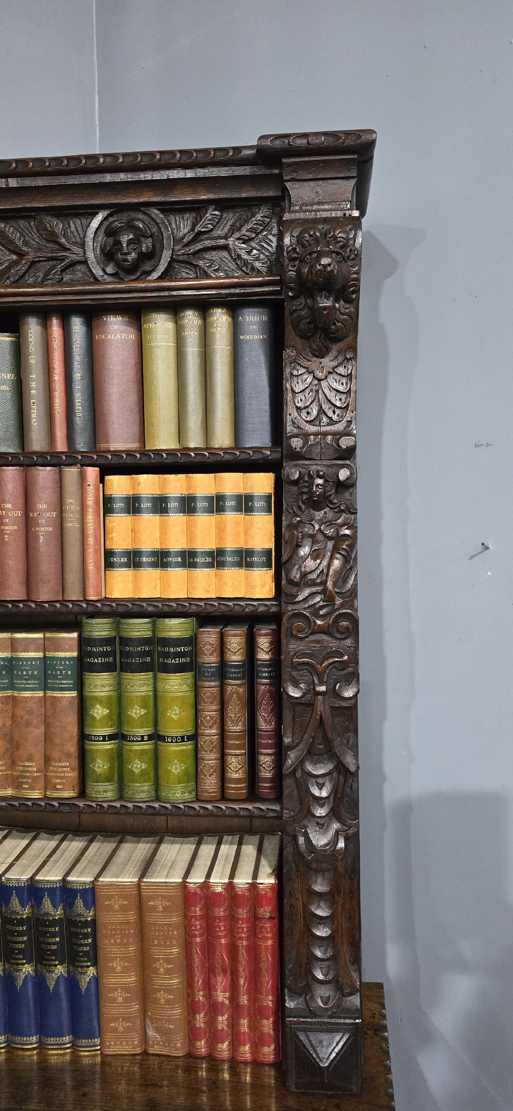 Super Carved Oak Open Bookcase View IV
