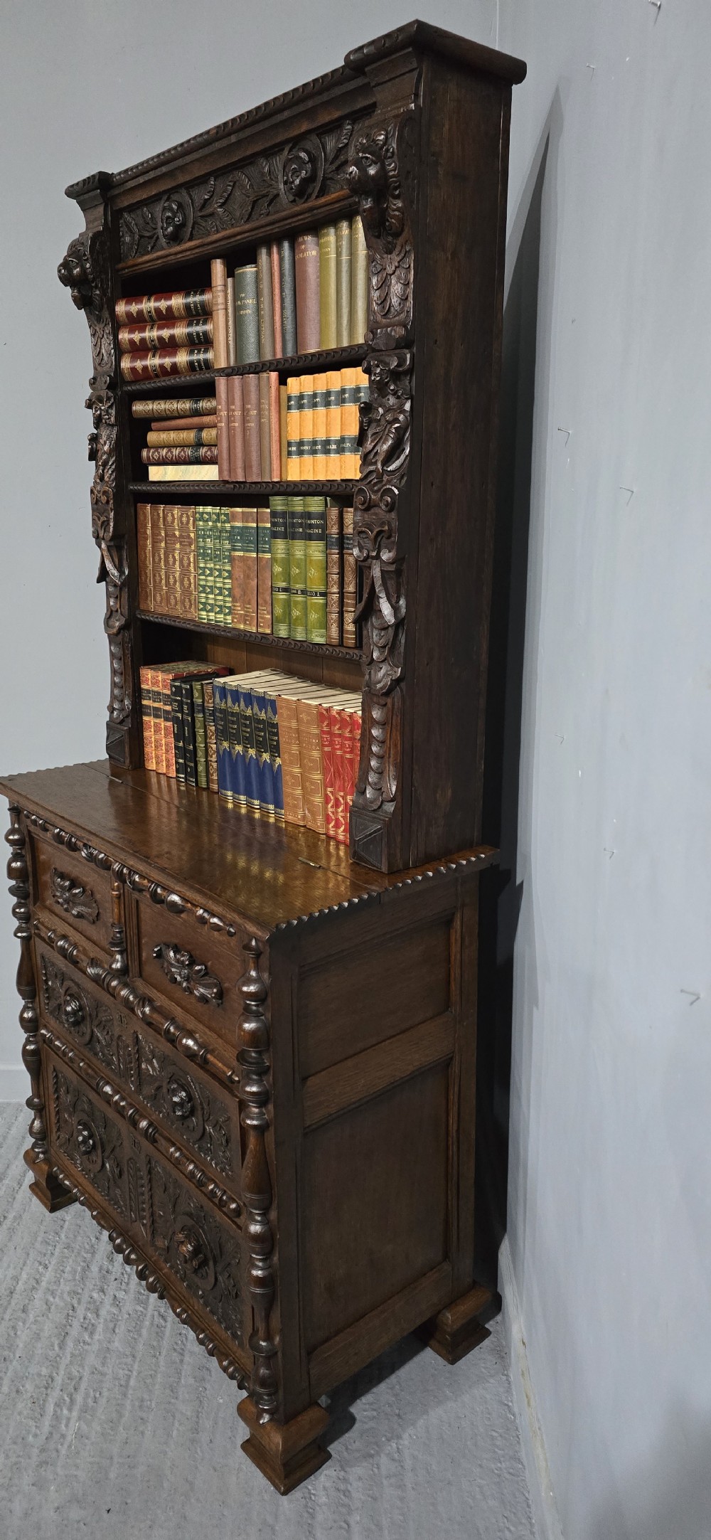 Super Carved Oak Open Bookcase View VI