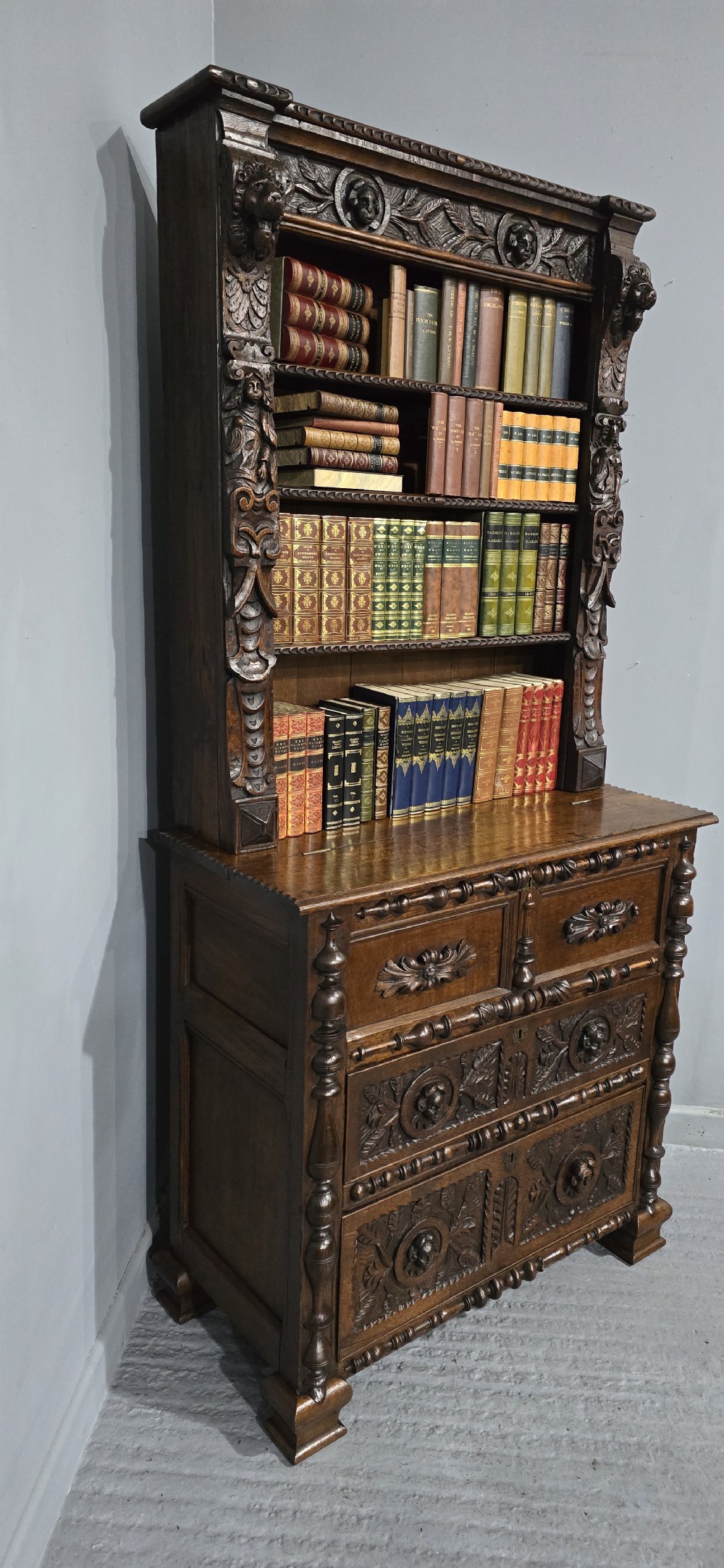 Super Carved Oak Open Bookcase View VIII