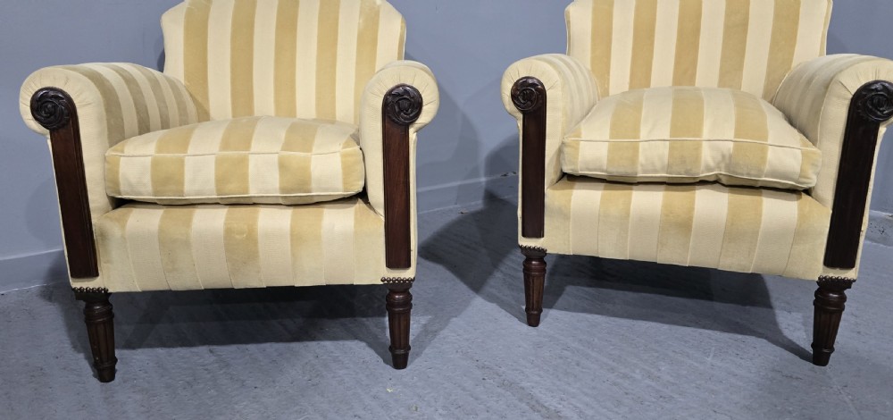 Lovely Pair Mahogany Easy Arm Chairs View II