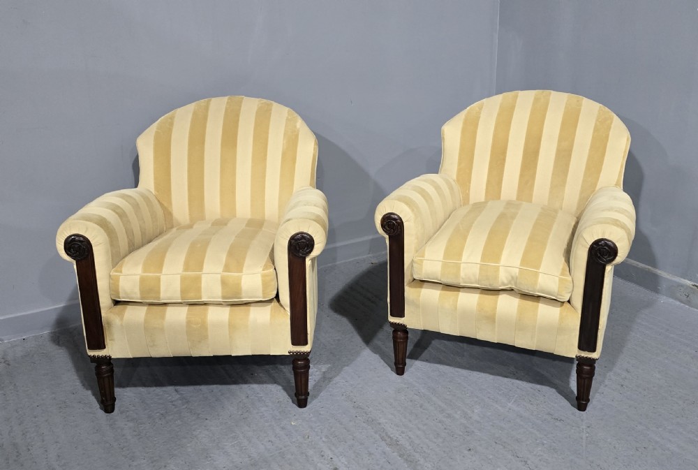 Lovely Pair Mahogany Easy Arm Chairs View V