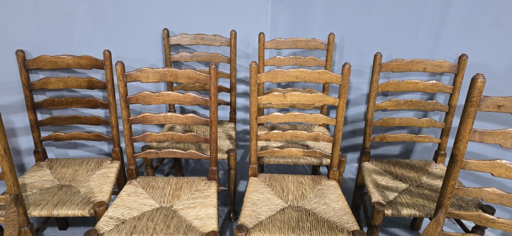 Superb Set Eight Rush Seat Ladder Back Dining Chairs View V