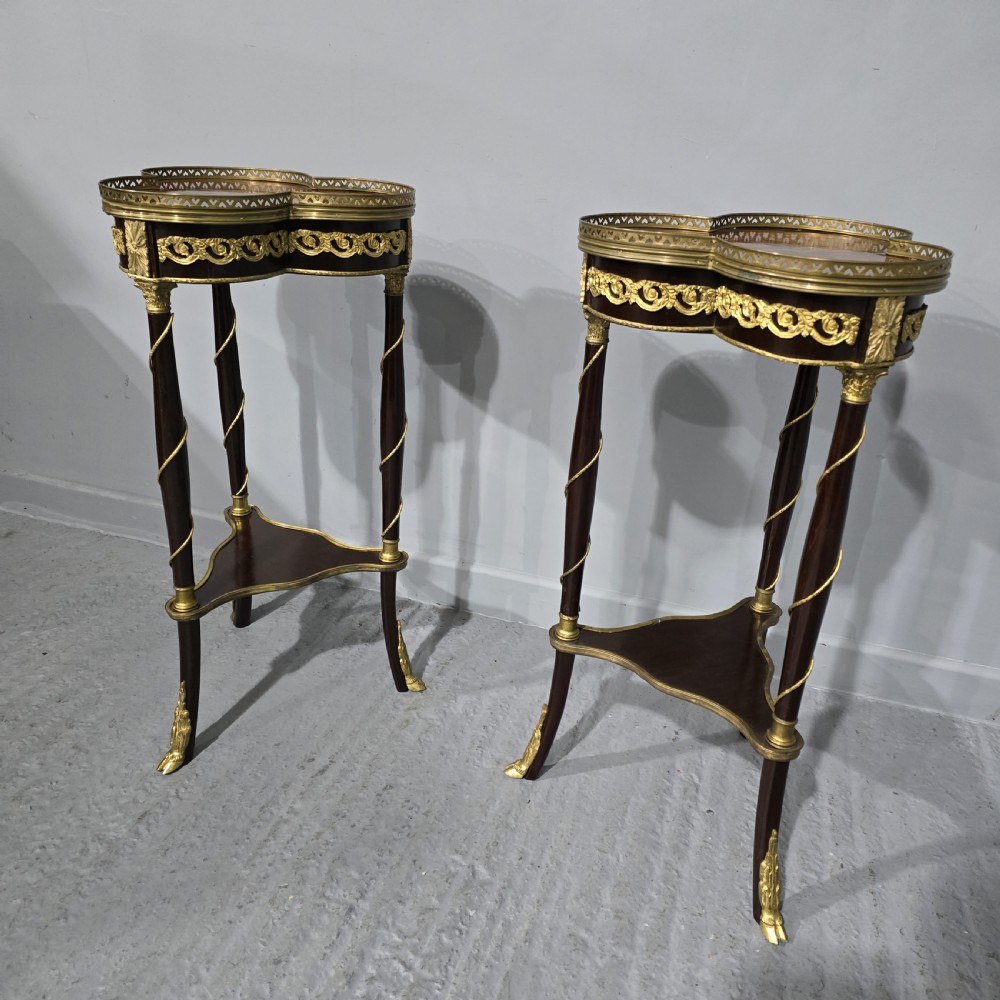 Super Pair French Inlaid and Ormolu Mounted Lamp Stands