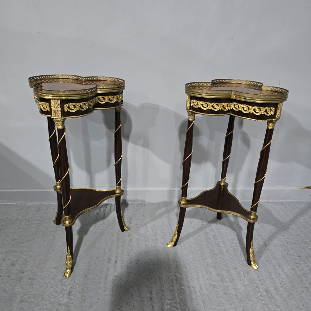 Super Pair French Inlaid and Ormolu Mounted Lamp Stands View II