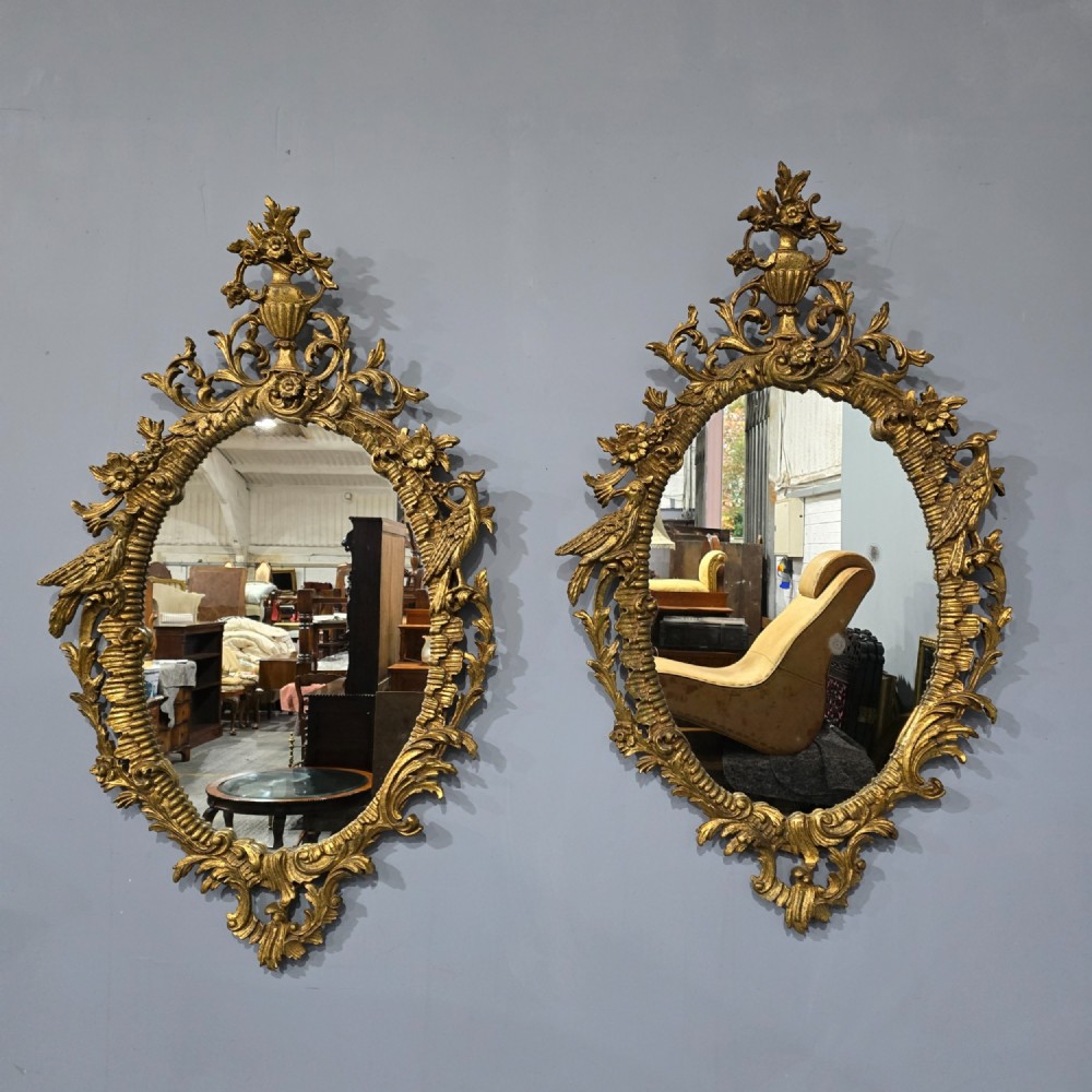 Outstanding Pair Italian Oval Gilt Mirrors