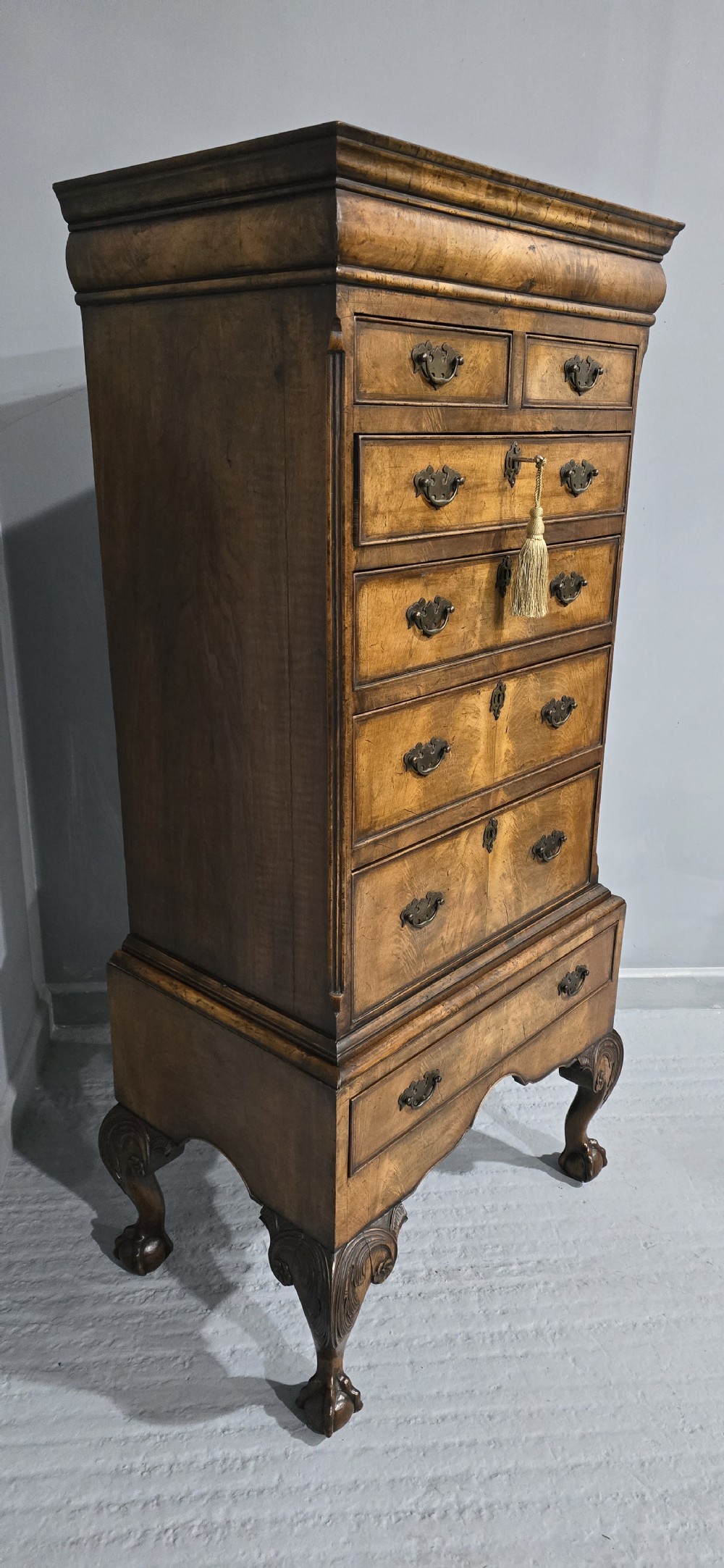Top Quality Queen Ann Burr Walnut Chest on Stand View IV