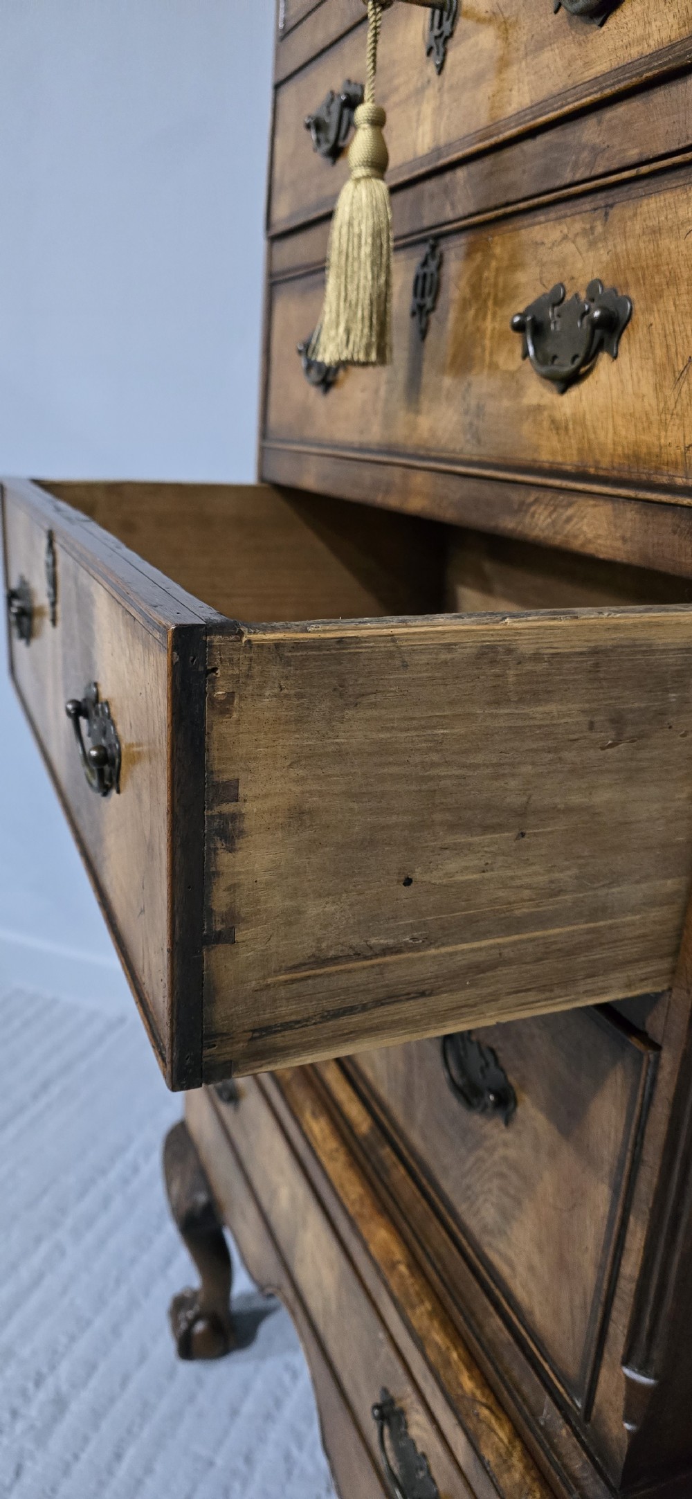 Top Quality Queen Ann Burr Walnut Chest on Stand View VI