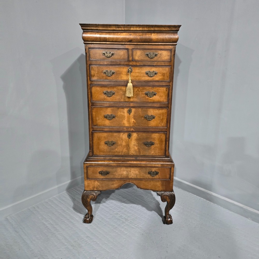 Top Quality Queen Ann Burr Walnut Chest on Stand