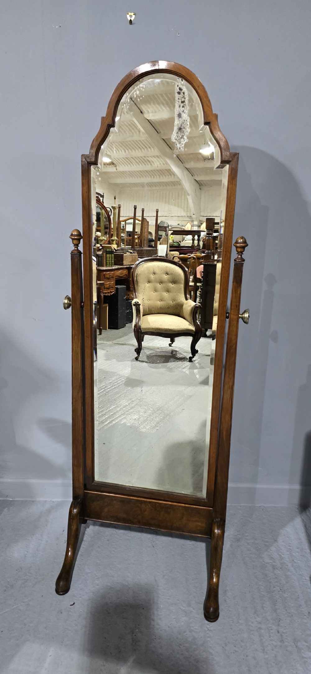 Very Nice Queen Anne Walnut Cheval Mirror