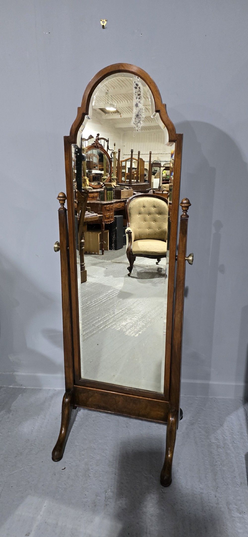 Very Nice Queen Anne Walnut Cheval Mirror View VII