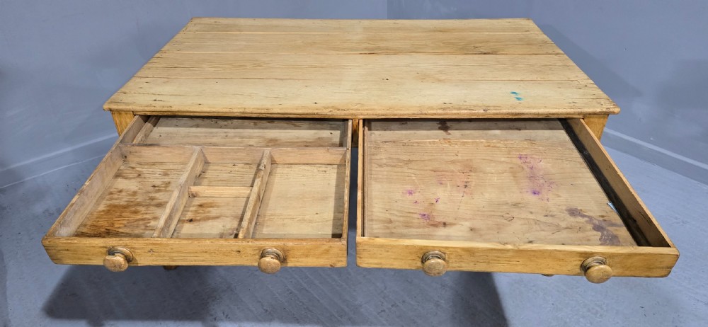 Large Two Drawer Pine Kitchen Farmhouse Dining Table View IV