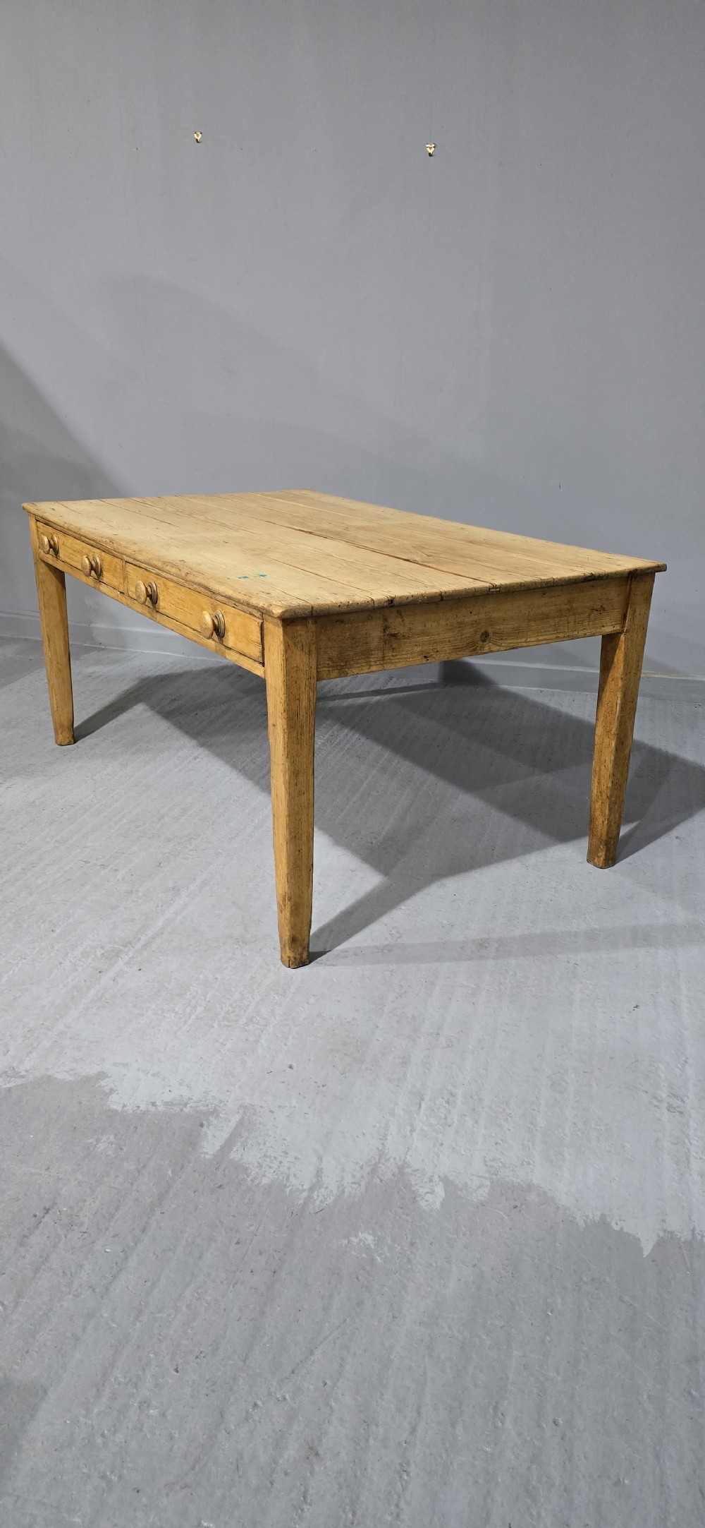 Large Two Drawer Pine Kitchen Farmhouse Dining Table View VI