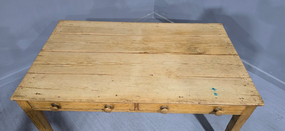 Large Two Drawer Pine Kitchen Farmhouse Dining Table View VII