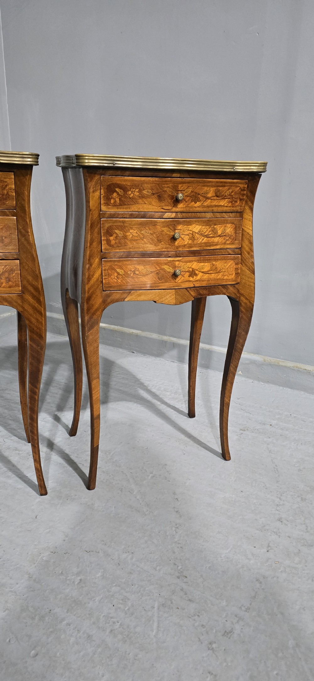 Pair French Marquetry Bedside Lamp Tables View III