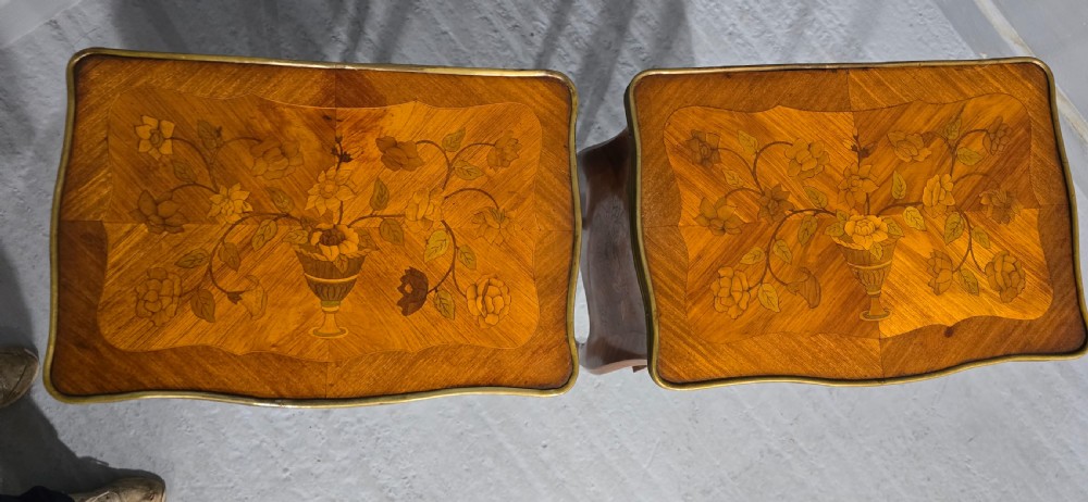 Pair French Marquetry Bedside Lamp Tables View V