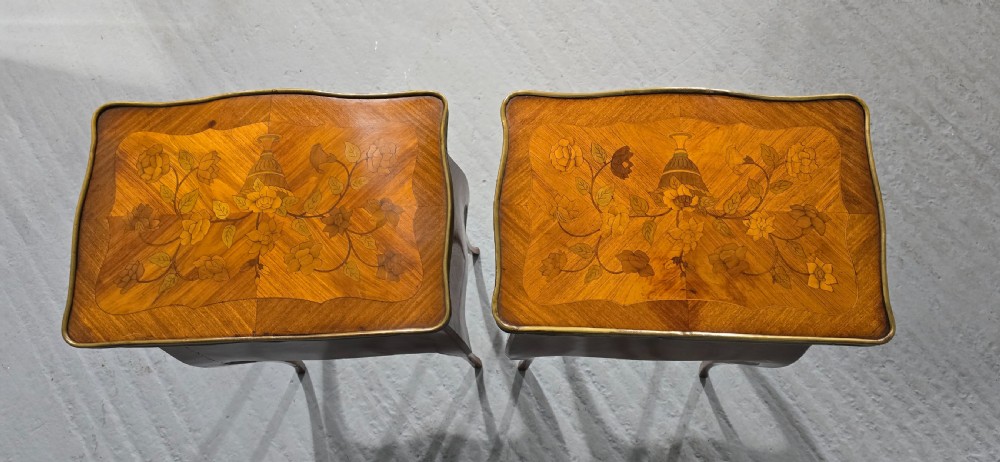 Pair French Marquetry Bedside Lamp Tables View VI