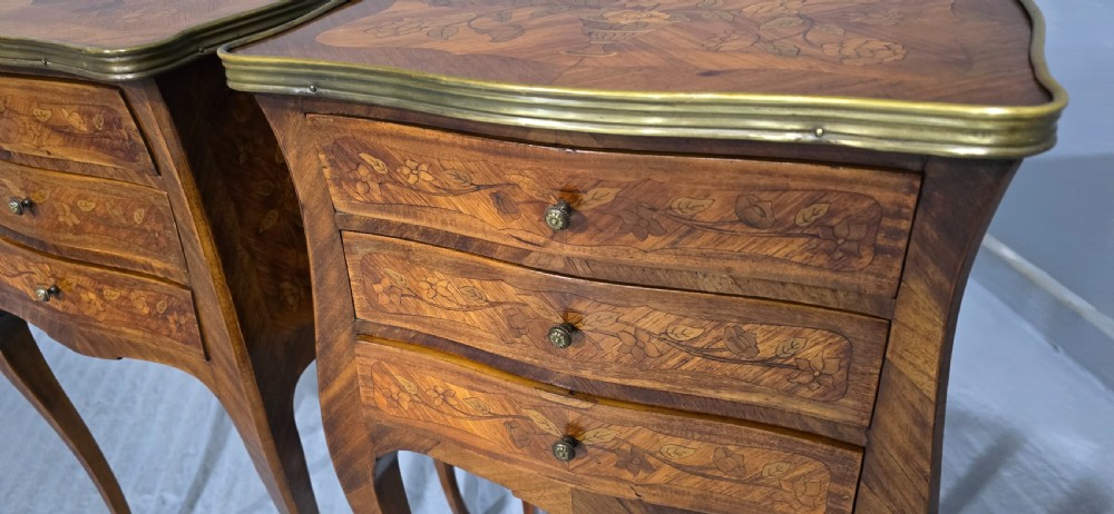 Pair French Marquetry Bedside Lamp Tables View VII