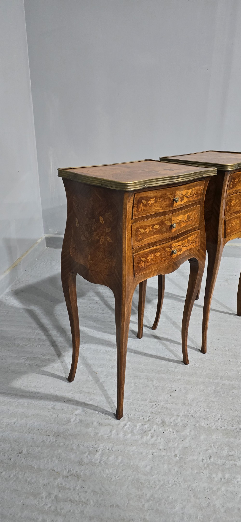Pair French Marquetry Bedside Lamp Tables View X