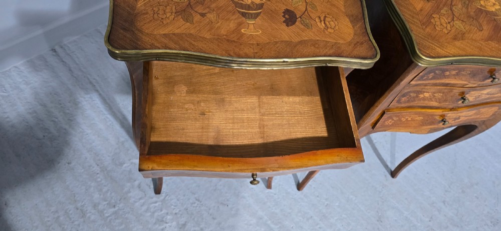 Pair French Marquetry Bedside Lamp Tables View XI
