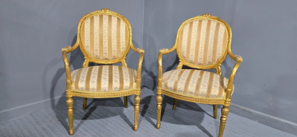 Outstanding Pair French Gilt Armchairs View III