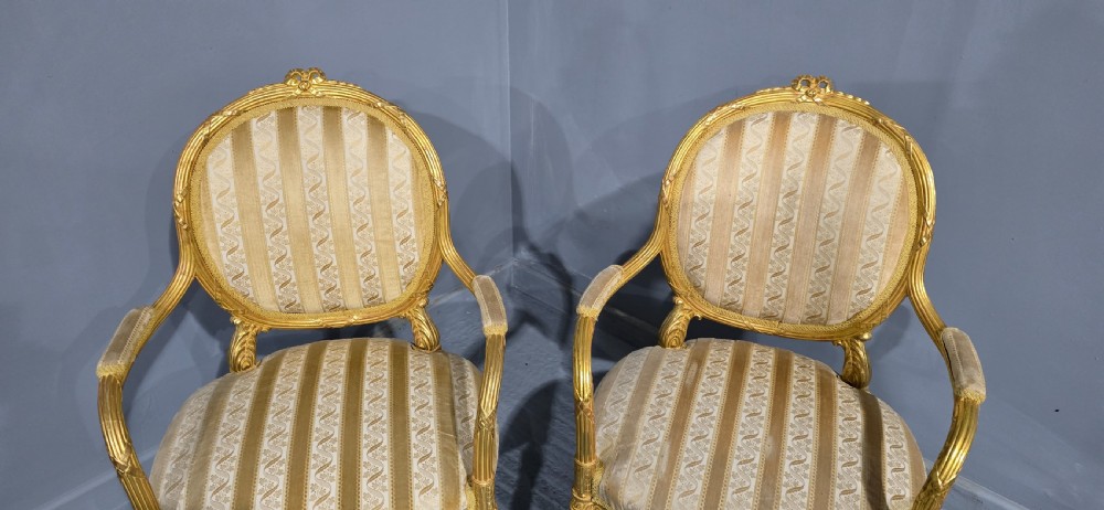 Outstanding Pair French Gilt Armchairs View IV