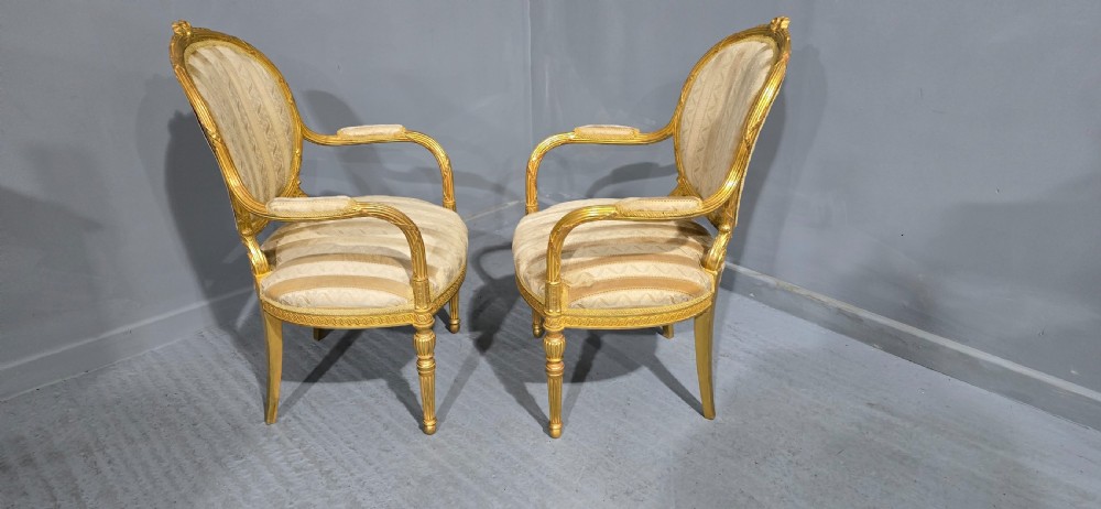 Outstanding Pair French Gilt Armchairs View VI