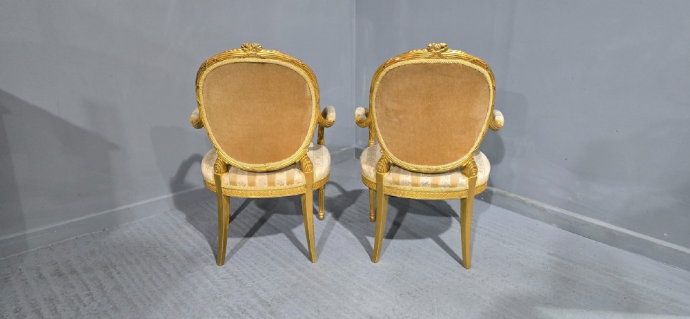 Outstanding Pair French Gilt Armchairs View VII