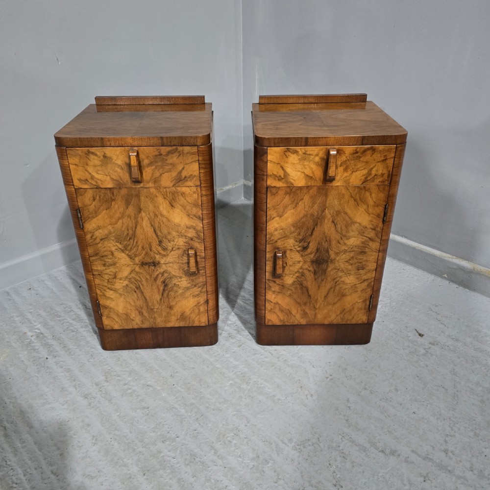 Pair Art Deco Burr Walnut Bedside Cabinets