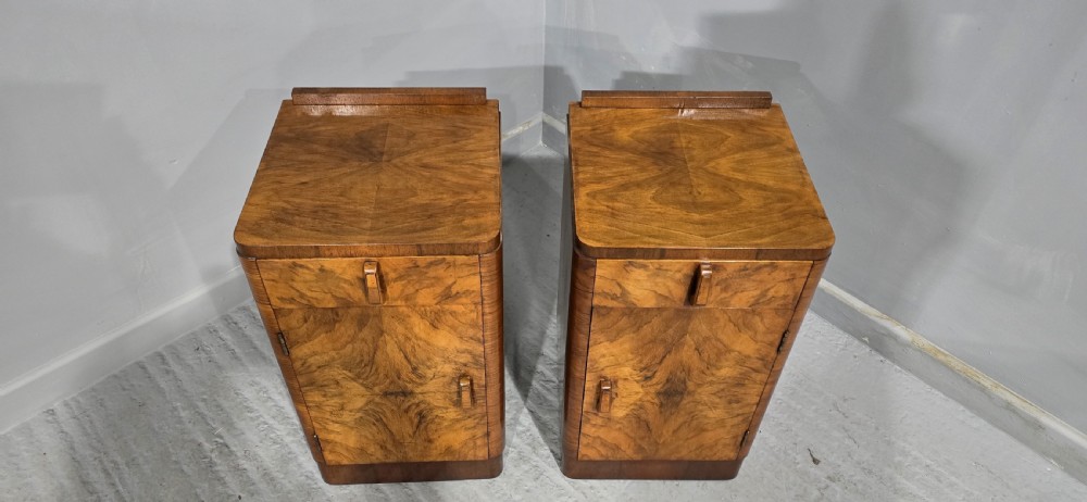 Pair Art Deco Burr Walnut Bedside Cabinets View II