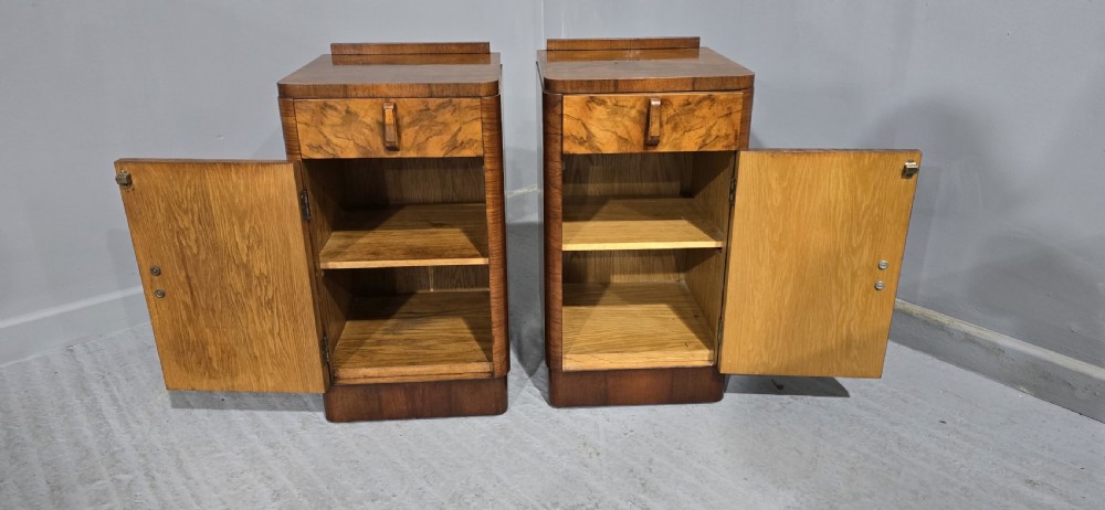 Pair Art Deco Burr Walnut Bedside Cabinets View VI