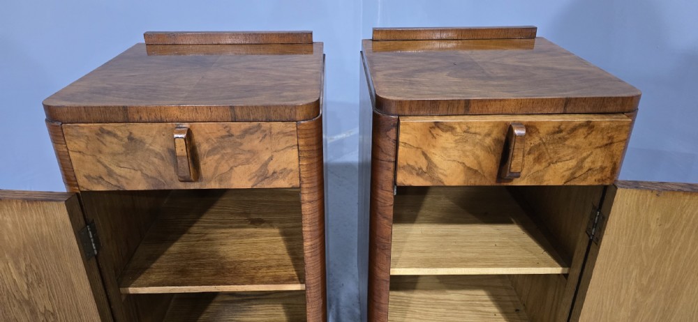 Pair Art Deco Burr Walnut Bedside Cabinets View VII
