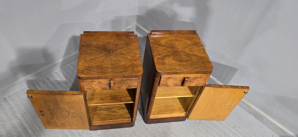 Pair Art Deco Burr Walnut Bedside Cabinets View VIII