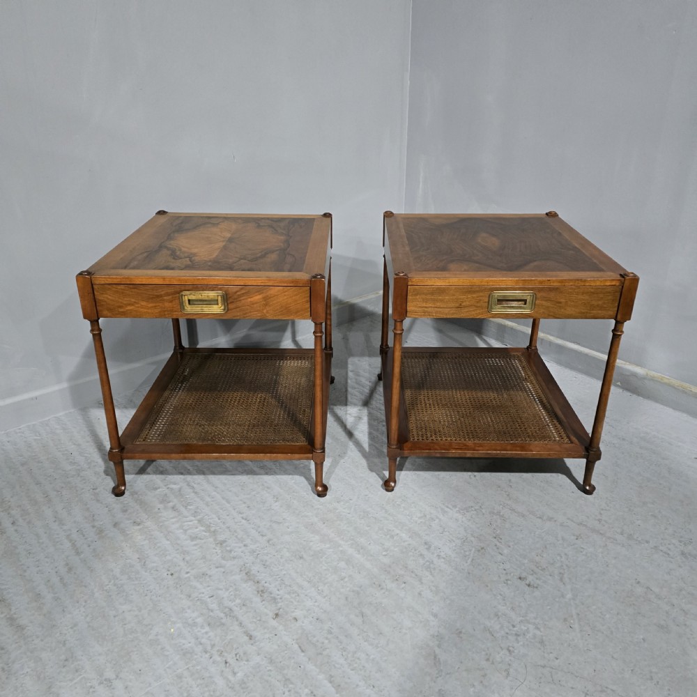 Pair Burr Walnut Lamp End Table