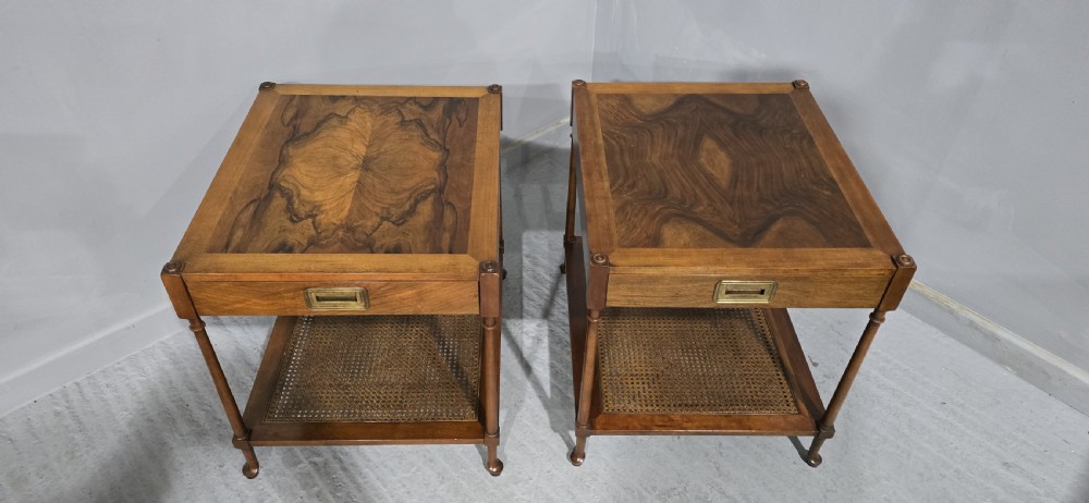 Pair Burr Walnut Lamp End Table View II