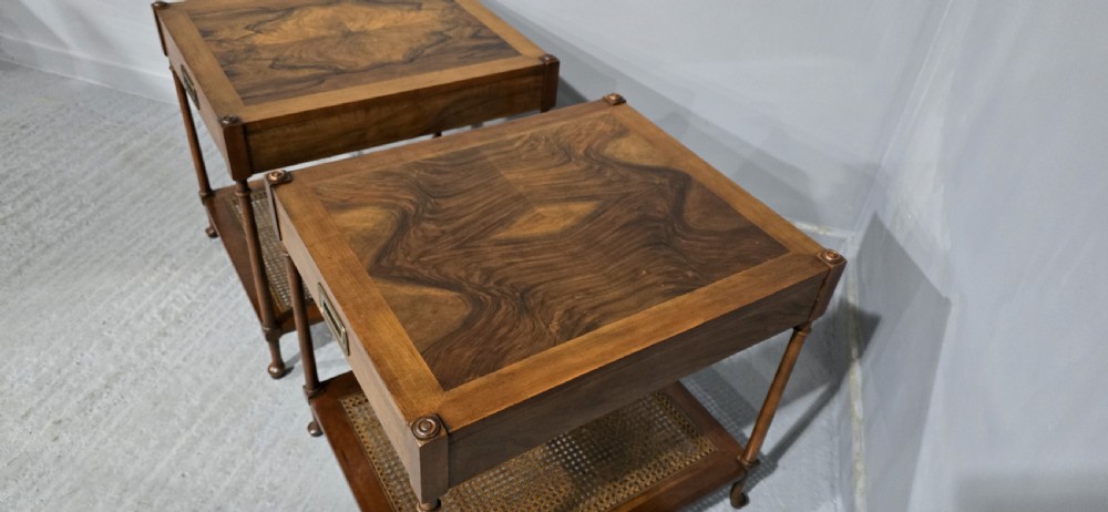 Pair Burr Walnut Lamp End Table View VII