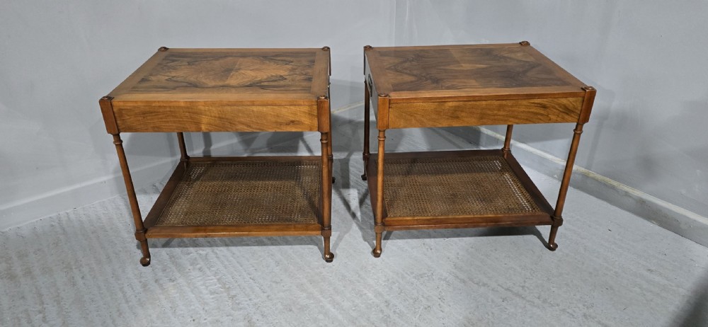 Pair Burr Walnut Lamp End Table View IX