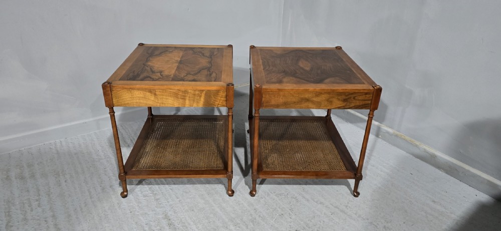 Pair Burr Walnut Lamp End Table View X