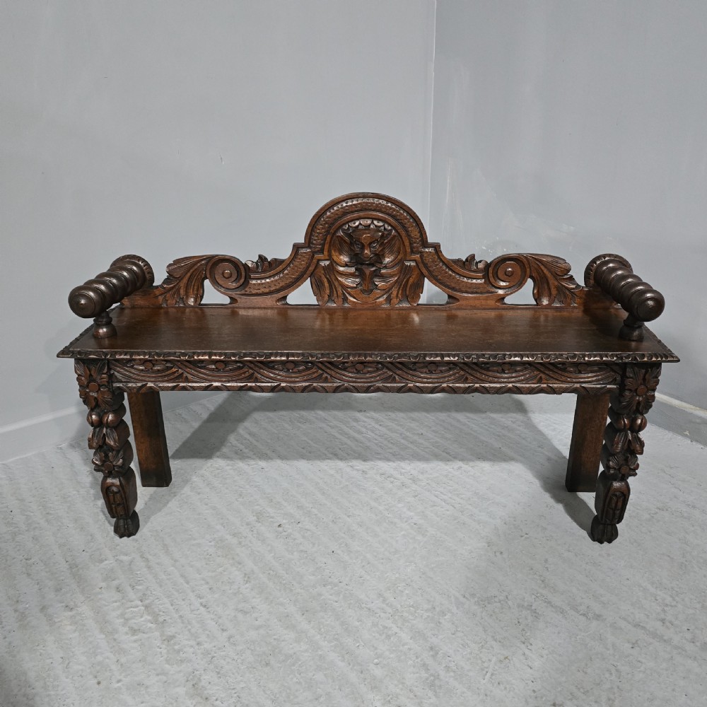 Victorian Carved Oak Hall Seat