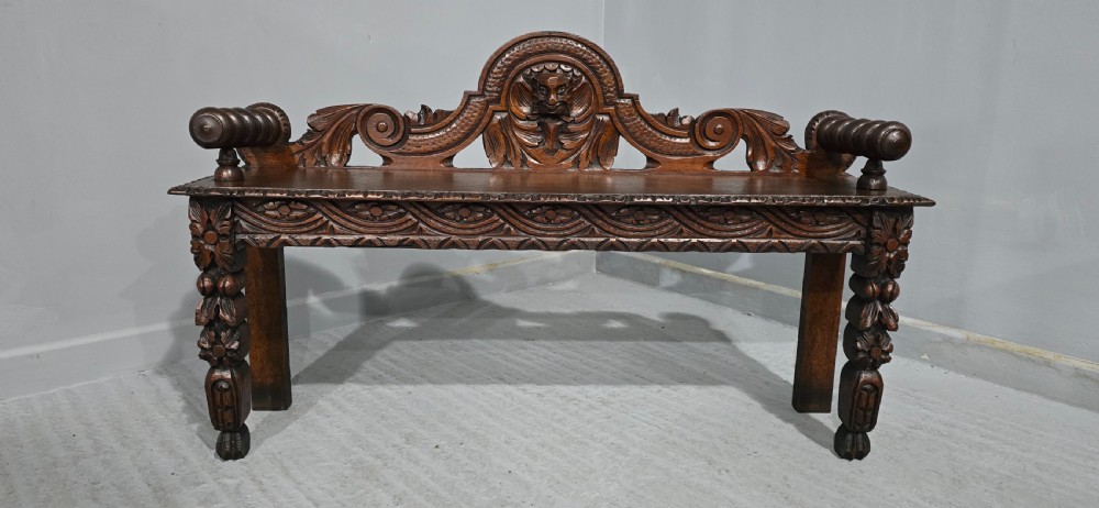 Victorian Carved Oak Hall Seat View II