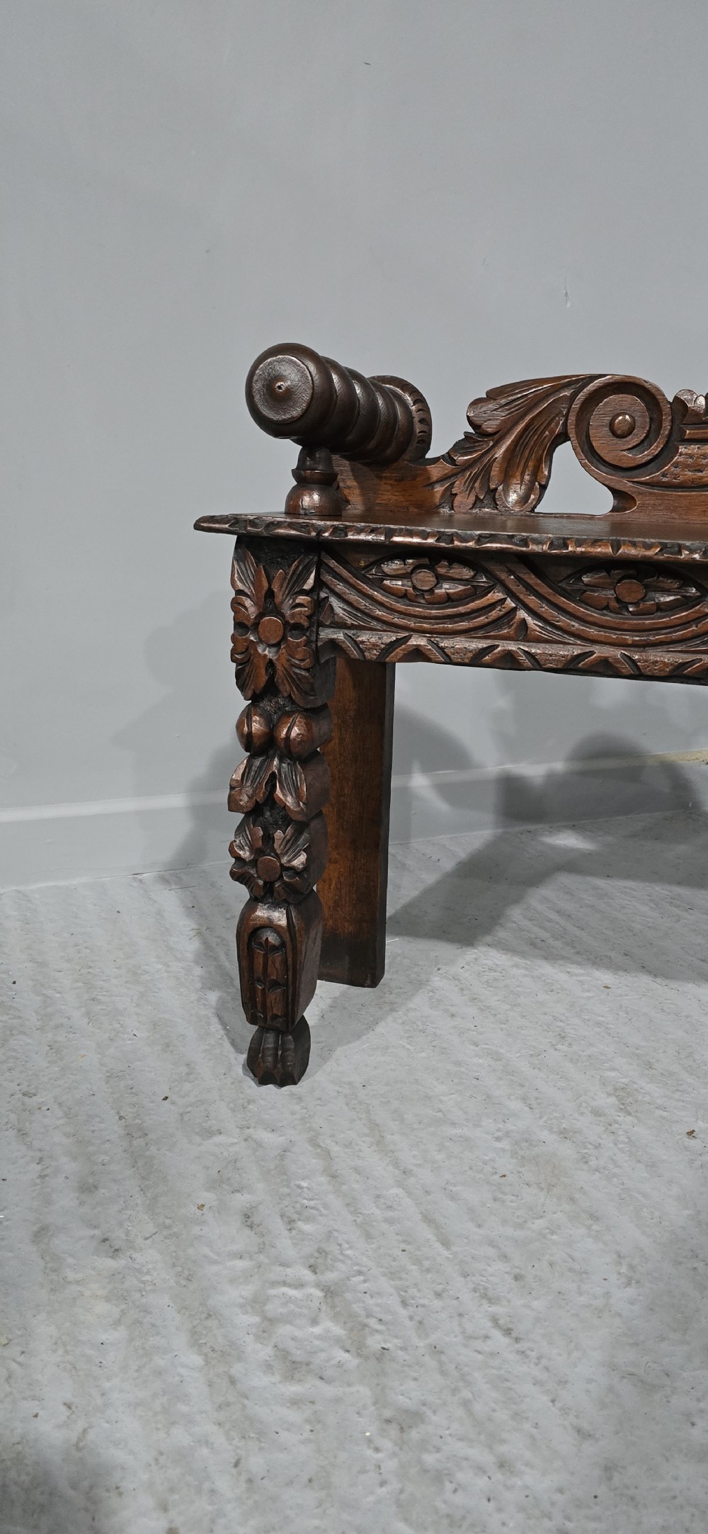 Victorian Carved Oak Hall Seat View III