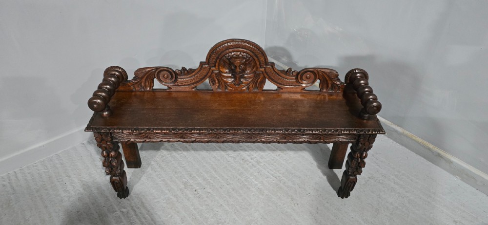Victorian Carved Oak Hall Seat View V