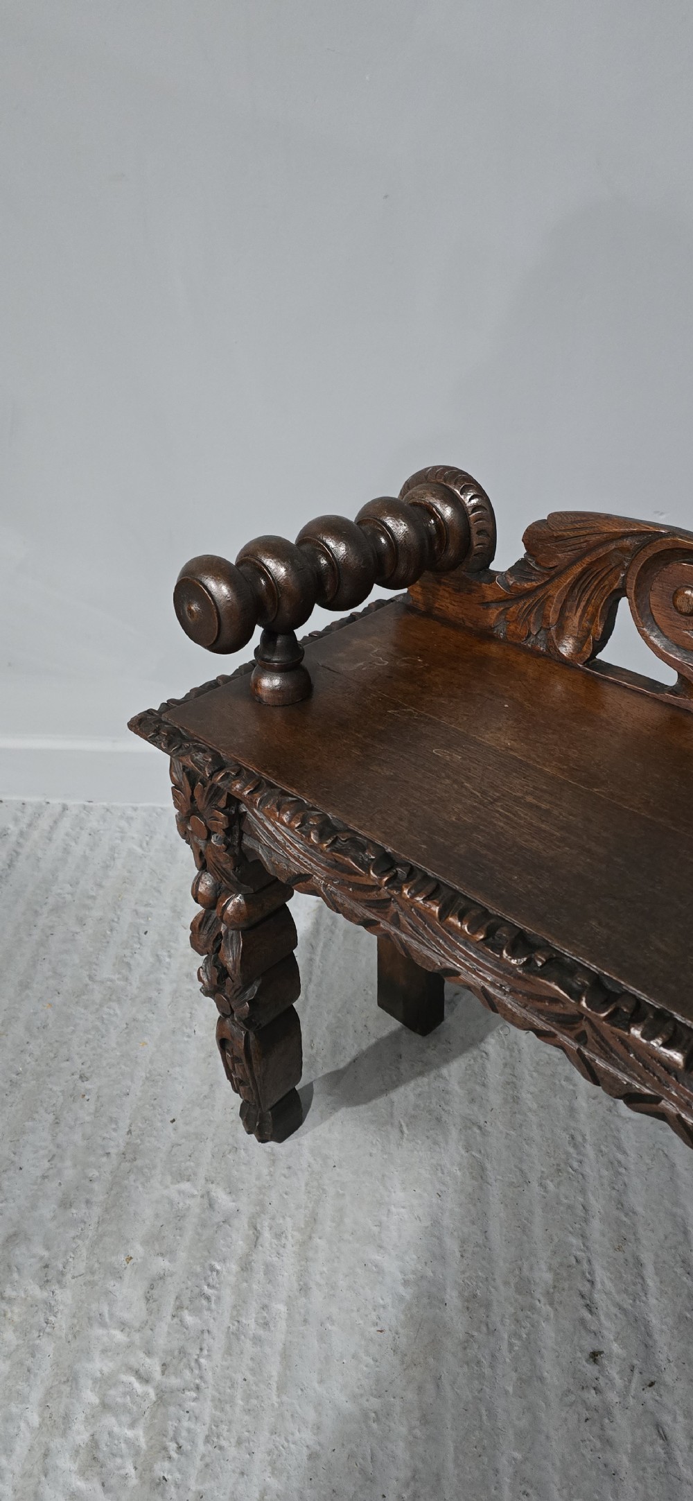 Victorian Carved Oak Hall Seat View VI