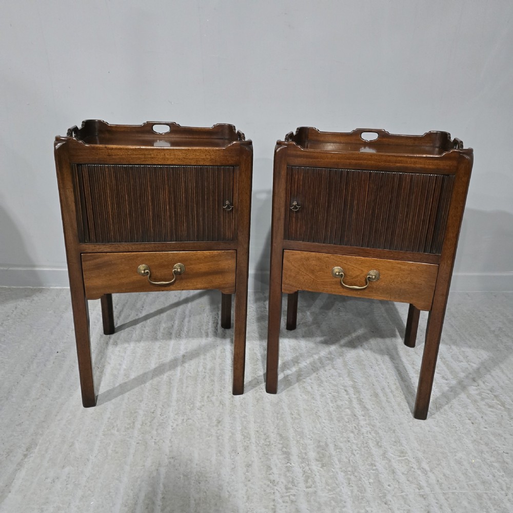 Georgian Tambour Front Bedside Lamp Tables