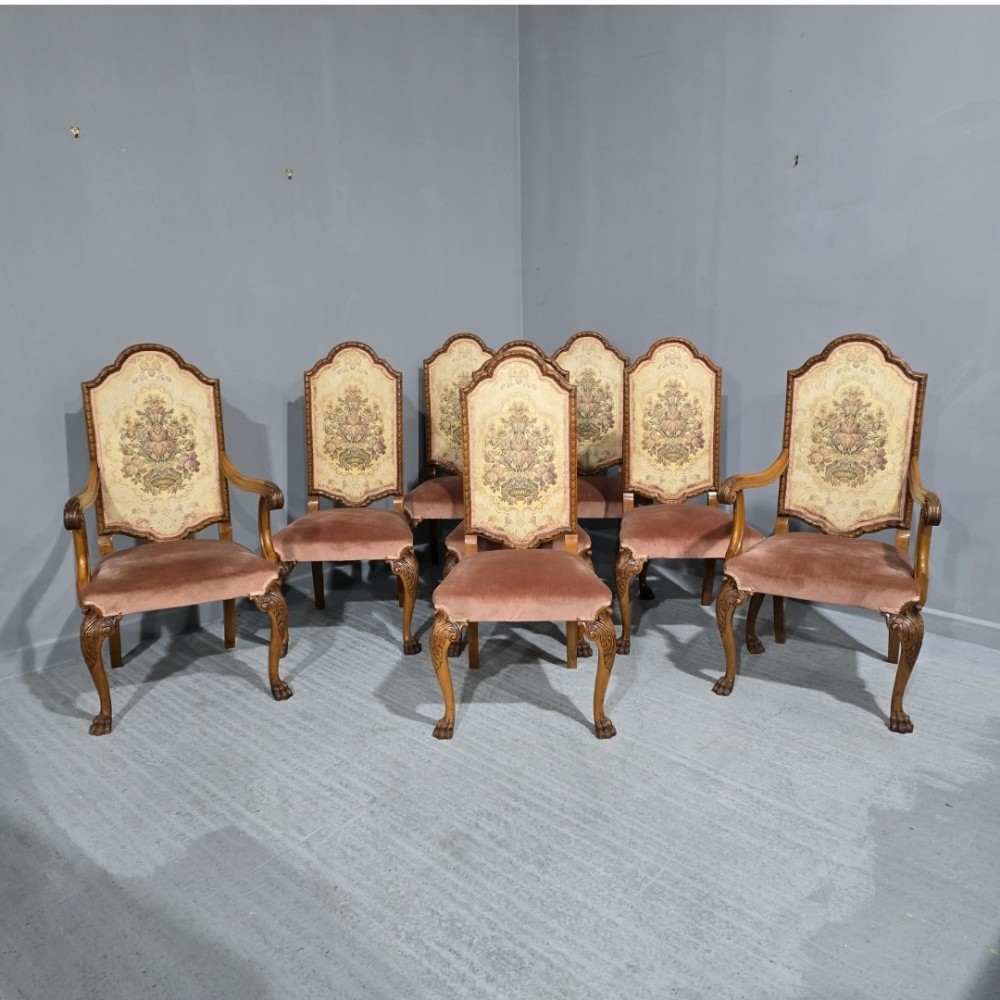 Superb Set Eight Walnut Dining Chairs